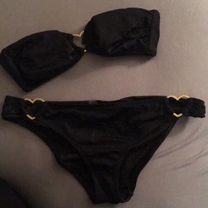 Black bikini with gold hearts